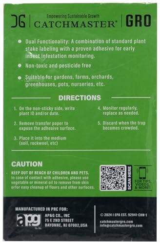 Catchmaster Dual Action Plant Labels 100 PK, Sticky Insect Trap Plant Stakes, for Live Plants Indoor Outdoor, Fruit Fly Trap, Glue Traps for Home, Farm, Garden, Hydroponics & Greenhouse, Pest Control