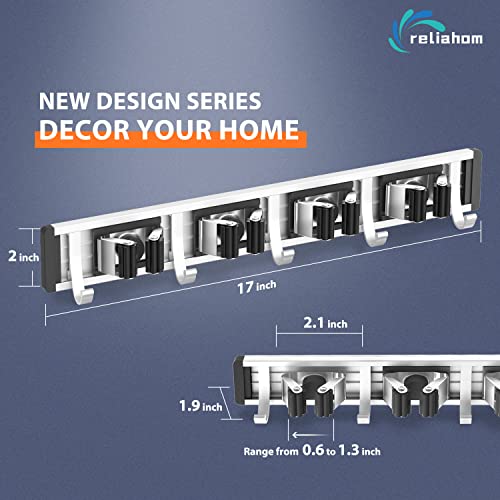 reliahom Broom Holder Wall Mount Mop Hanger Tools organizer 4Racks 5Hooks - color: Black
