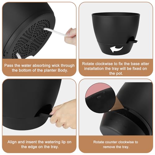 QRRICA 12/10/9 Inch Self Watering Pots for Indoor/Outdoor Plants - color: Pure Black, size: 12/10/9 inch