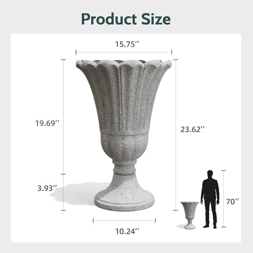 Tall Plastic Urn Planters and Pedestal - 24" Outdoor Planter Grey - color: Gray2-petal