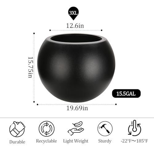 Large Round Planter,Planters for Indoor Plants & Outdoor,Durable Plastic Material Sphere Planter with Drainage Hole & Rubber Plug Weather Resistant,Plant Pot - color: Black, size: 19.69''D X 15.75''H