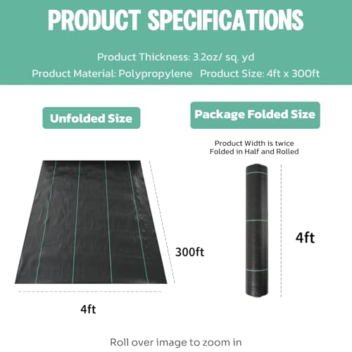 4ft*300ft Heavy Duty Landscape Fabric - 3.2oz UV Resistant Weed Barrier Fabric, High Permeability Garden Ground Cover for Weed Control, Durable Geotextile Underlayment for Driveways & Flower Beds - size: 4ft*300ft