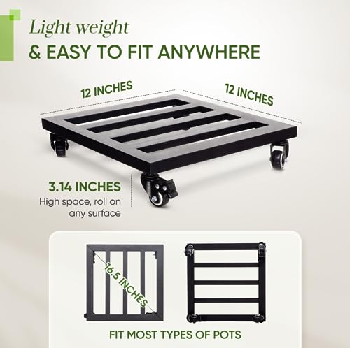 Idzo Upgraded Lockable Heavy Duty Trolley Capacity 385lbs, 12 Inch, Black, Large Plant Pots, Parasol Stands and Bases or Plant Stand with Wheels - size: 12 INCH