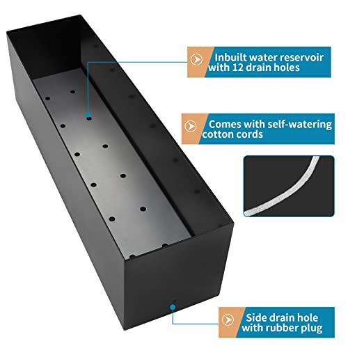 17" Large Stainless Steel Planter Box with Drain Holes and Water Reservoir, Rectangle Succulent Trough Planter Pot for Indoor Outdoor Windowsill, Table Decor (Black) - color: Black