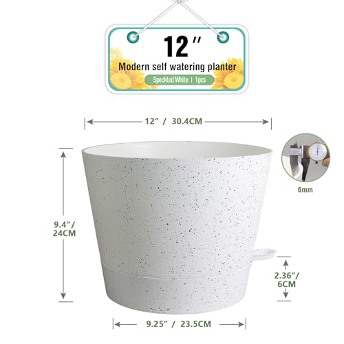Meowell 12 inch Large Self Watering Pot for Indoor Outdoor Plants - color: Speckled White, size: 12inch A