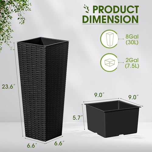 Devoko Resin 23.6'' Tall Planters, Large Taper Outdoor Planter - color: Black, size: 23.6" Set of 2