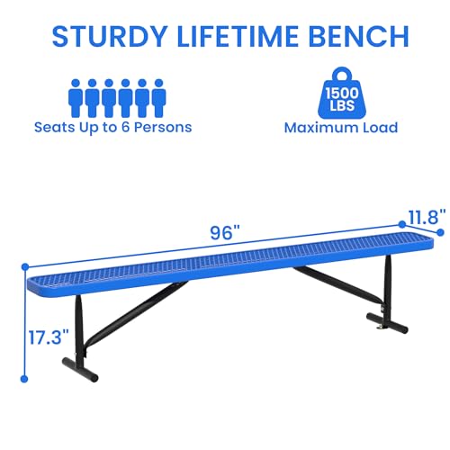 8FT Metal Park Bench for Outside, Heavy-Duty Outdoor Bench with Thermoplastic-Coated, Weatherproof Steel Mesh Bench for Parks, Gardens, Patios, Stores, Blue - color: Blue, size: 8FT