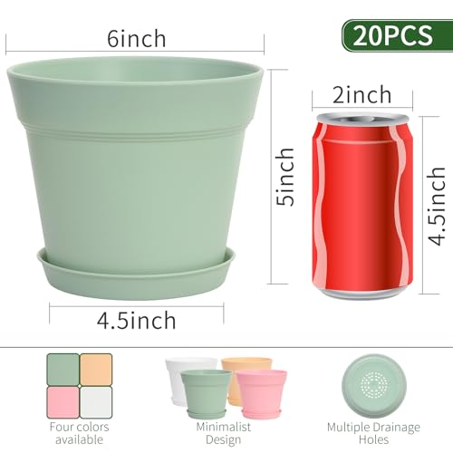 GARDIFE 20 Pack 6 inch Plant pots, planters for Indoor Plants, Flower pots, Color - color: 6-color, size: 6 inch