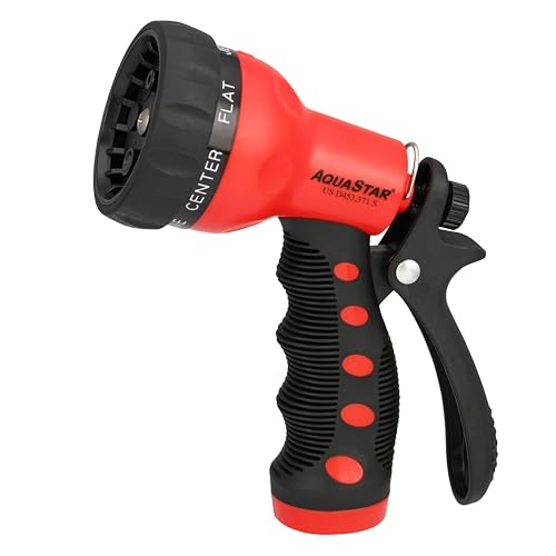 AQUASTAR by Eden AS73370 Rear-Trigger 7-Pattern Hose Nozzle (Red) | Impact-Resistant ABS, Ergonomic Grip, Adjustable Spray Patterns for Lawn & Garden, Vibrant Colors - color: Red
