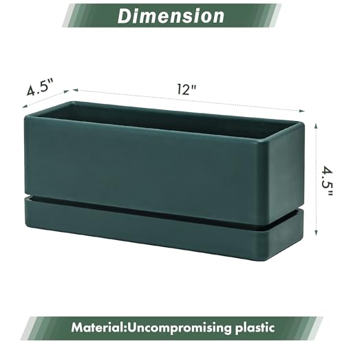 D'vine Dev 2-Pack Rectangular Planters, 12 x 4.5 in, Green, 76-X-C-2 - color: Green