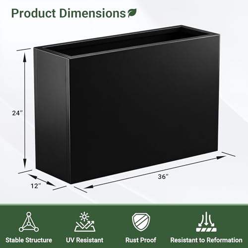 Metal Planter Box 36” x 12” x 24” for Porch, Garden, Patio, Yard - size: 36"L x 12"W x 24"H