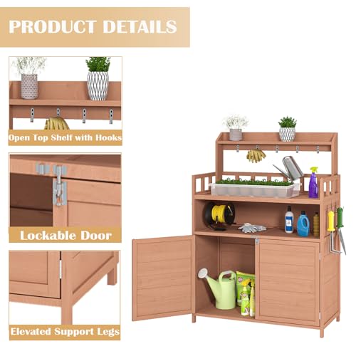 Shelf and Cabinet Patio Storage Table - color: Brown - 39.37 X 18.90 X 55.12 Inch