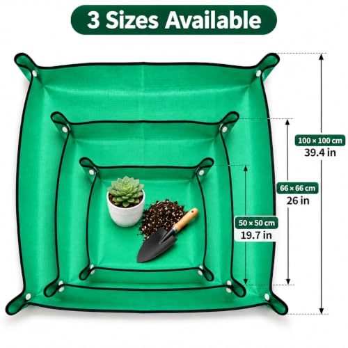 Repotting Mat for Indoor Gardening, Green 19.7 X 19.7 Inches Square Plant Transplanting Pad with Snap Corners - color: Green, size: 19.7 x 19.7 Inches