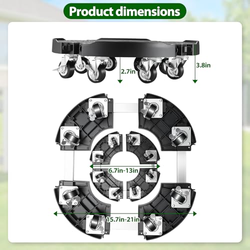 Plant Stand With 8 Locking Wheels,15-21In Adjustable Rolling Plant Stands