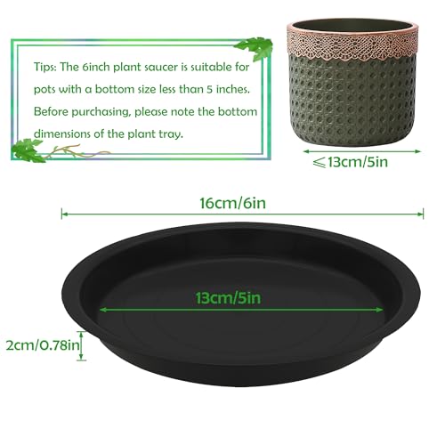12 Pcs 6 Inch Round Plant Saucers for Less 5 Inch Pot Indoors Outdoors Plant Trays for Pots Planter Saucer Plastic Drip Tray Planter Water Tray (Black, 6"(12pcs)) - color: Black, size: 6"(12pcs)