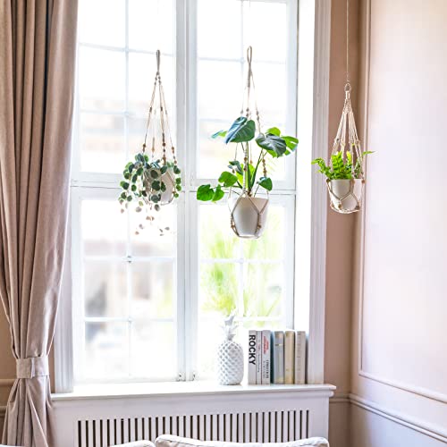 Mkono 3 Pack Macrame Plant Hangers Hanging Planters for Indoor Plants Ivory - color: Ivory, size: Medium
