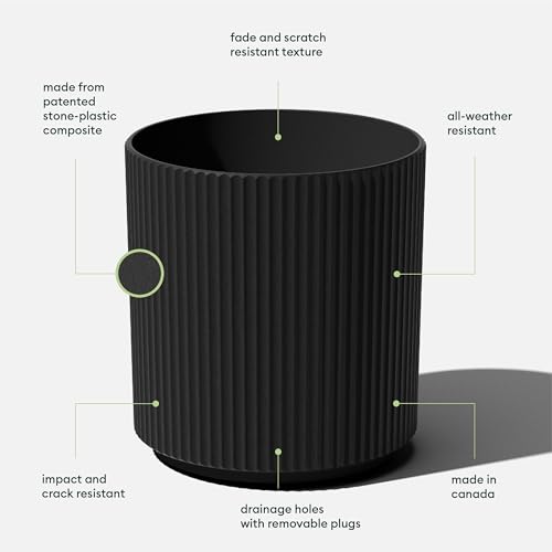 Veradek Round Demi Planter Pots for Indoor/Outdoor Garden Use, Made from Plastic-Concrete Mix with Drainage Holes, Perfect for Small to Large Succulent Plants, Flowers, Modern Interior Plants - color: Black, size: 20 inch - 2 Pack