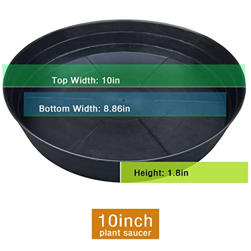 Plant Saucer 4 Pack 10 inch Heavy Drainage Tray for Indoors No Holes, 12 14 16 18 20 25 Inch Plastic Plant saucers Water Catcher for Pots Base Extra-Deep Plant Trays for Flower Pot (10 Inch, Black) - color: Black, size: 10in (4 Pack)