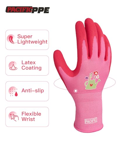 PACIFIC PPE 6 Pairs Gardening Gloves for women, Latex Coated Garden Gloves, Breathable, Medium Size fits Most, Rose Red - color: Rose Red, size: Medium (Pack of 6)