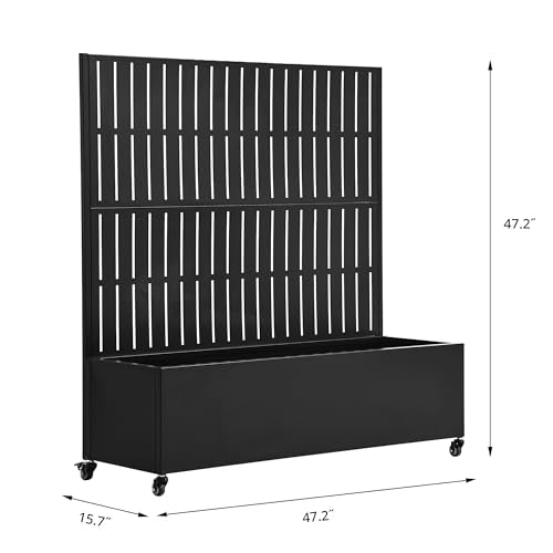 Metal Raised Garden Bed with Trellis and Wheels, 47"x47"x16" (Black-Fence) - color: Black-fence, size: 47"x47"x16"