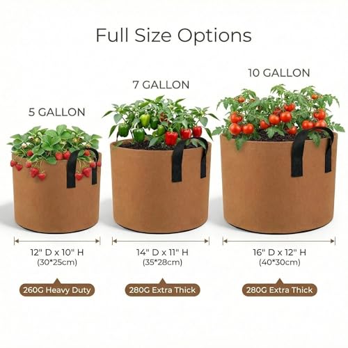 15 Gallon Grow Bags, Heavy Duty Fabric Pots with Handles for Vegetables - color: Brown, size: 15 Gallon