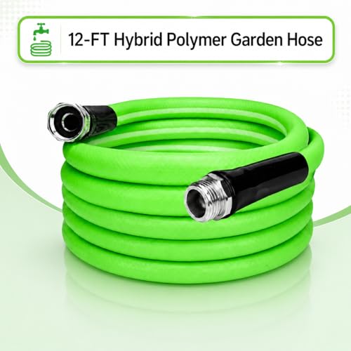 UNCO- Hybrid Polymer Garden Hose, 5/8" x 12 FT, Green, 3/4" GHT Aluminum Fittings, Drinking Water Safe, Lightweight Heavy Duty Garden Hose - size: 12 Ft