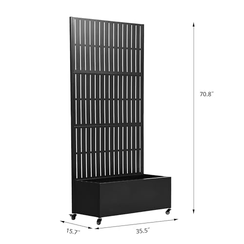 Metal Raised Garden Bed with Trellis and Wheels, 71"x35"x16" (Black-Fence) - color: Black-fence, size: 71"x35"x16"