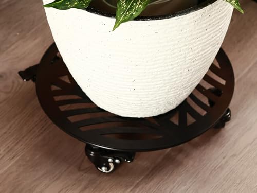 2 Packs Extra-large Metal Plant Caddy with Wheels 17 inches Heavy-Duty Iron Rolling Plant Stand with Casters Indoor Outdoor Wheeled Plant Roller Base Pot Movers Plant Dolly Coaster Trolley Black - size: 17"
