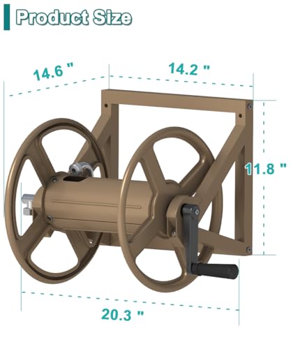 Artigarden Garden Hose Reel Wall Mounted, Outdoor Heavy Duty Powder Coated Metal Water Hoses Holder Winder Holds 125 ft 5/8" Hoses with 3.9ft Leader Hose, Stainless Steel Connector for Outside, Brown - color: Brown