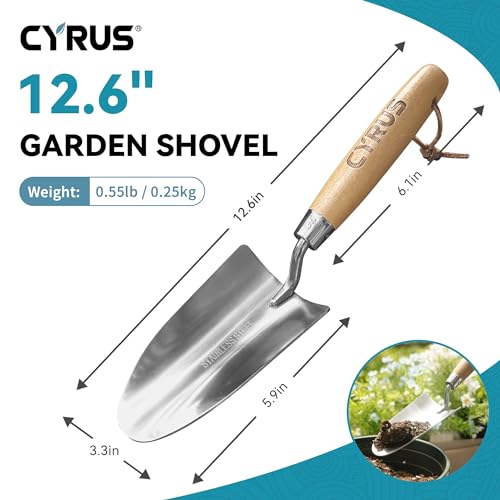 12.6 Inch Stainless Steel Hand Trowel with Ash Wood Handle Garden Shovel