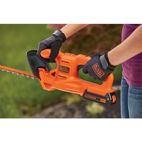 BLACK+DECKER 20V MAX Hedge Trimmer Cordless, 18 inch Blade, (1) Battery and Charger Included, Light Weight Reduced Vibration, Bush Trimmer Hedger (LHT218C1)