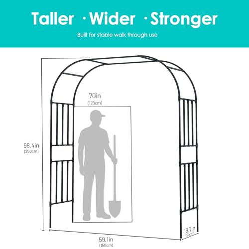 Twira Square Tube Garden Arch Trellis 4.9ft x 1.6ft x 8.2ft, Extra Tall Wide PE-coated Metal Arbor for Climbing Plants Outdoor, Large Wedding Arches for Ceremony, Archway, Party, Lawn Decoration Black - color: 59.1" L x 19.7" W x 98.4" H - Black