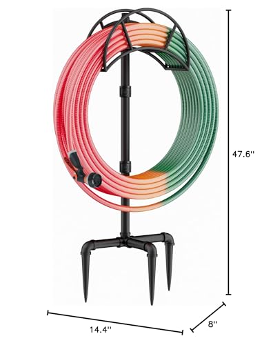 LAND·VOI Freestanding Garden Water Hose Storage Holder Stand for Outside, 160-Ft Hose Heavy Duty Metal Hanger Reel Organizer Outdoor Yard Lawn, Standing Keeper Rack with Ground Stake, Black GHH01B - size: 3 Spikes