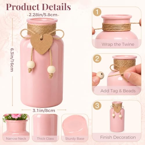 TBWIND Mason Jar Vases for Centerpieces, 12PCS Pink Glass Flower Vases - color: Pink