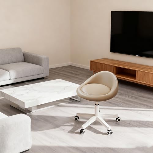 Rolling Stool – Ergonomic Swivel Seat, Adjustable Height, Ultra-Quiet Wheels, Padded PU Leather Cushion, for Salon, Office, Massage & Medical Use Khaki - color: Khaki