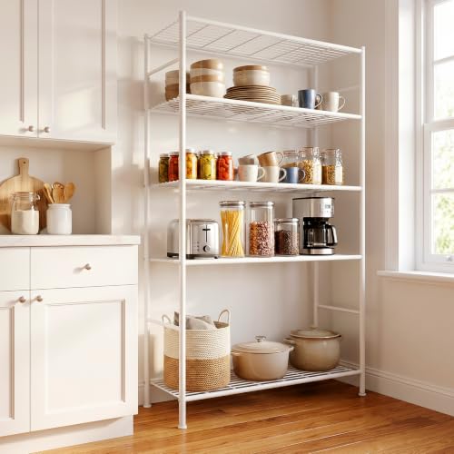 LEVELEVE 5-Tier Metal Storage Shelves, 33.1" x 12.6" x 72", Heavy Duty Utility Shelving Unit, Tall Rust-Resistant Organizer Rack for Garage, Pantry, Bathroom, Office, White - color: White-5t