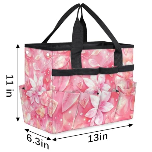Rose Red flower Gardening Tool Bag,Heavy Duty Garden Tote Bag,Portable Oxford Gardening Storage Basket Organizer Handbag with Pockets Handle,Hand Tools Gifts for Outdoor Garden Lawn - color: color-8