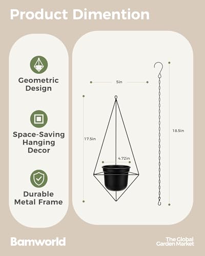 Bamworld Black Hanging Planters for Indoor Outdoor Plants Metal Hanging Pot - size: Diamond - 5in