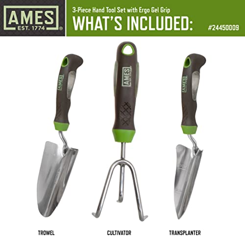 AMES 24450009 3-pc. Ergo Gel Grip Garden Tool Set with Hand Trowel, Transplanter & Cultivator - style: Trowel, Transplanter & Cultivator