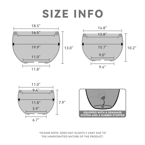 Kante Set of 3 Weathered Concrete Bowl Planters 20" 15.7" 11.8" Dia - color: Weathered Concrete, size: 19.9"D + 15.7"D + 11.8"D