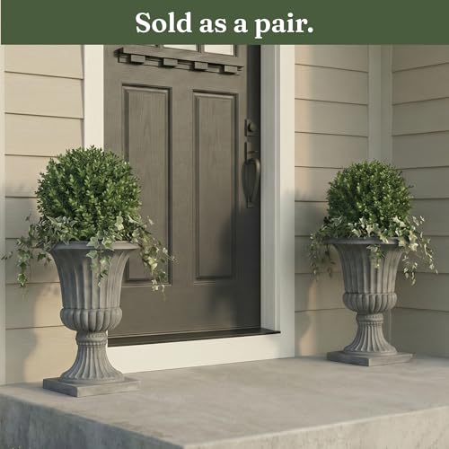 Urn Planters 22", Set of 2, Tall Stone-Resin Pedestal Planters for Outdoor Plants, Large Front Porch Decor, Patio Garden Pots, Outdoor Urns for Entryway, Porch & Deck, Grey Plant Pot - color: Concrete Grey