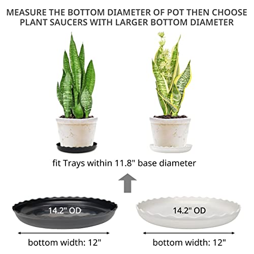 Plant Saucer, 7 Pack 8 10 12 14 15 Inch Durable Plastic Plant Trays for Pots, White & Black Round Plant Pot Saucers, Drip Tray for Indoor and Outdoor Garden (14", for 11 12 Inch Pot) - color: Black & White (14" x 7)