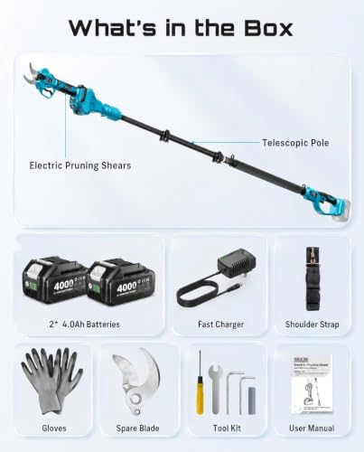 SEESII 2-in-1 Pole Pruning Shears 1.6'' Cut, 20V Cordless, 4.9-9 ft Reach - color: Electric Blue