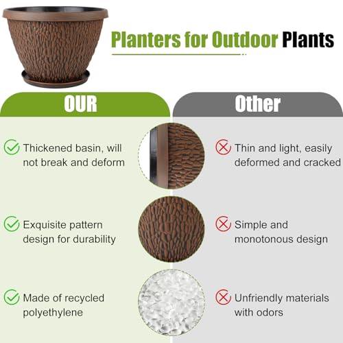 Nooulap 16 Inch Large Outdoor Plant Pot, 4 Pack, Brown - color: Pebbles Pattern, size: 16 inch