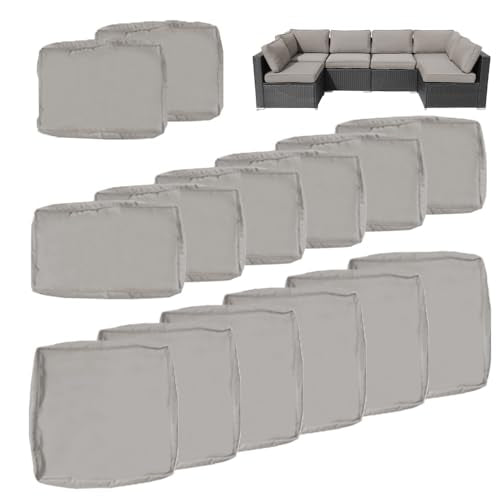 14Pcs Outdoor Cushion Covers Replacement Washable w/Zipper for 6-Seaters Sofa Patio Slipcovers Set Seat and Back Covers Only-23.6x23.6x4inch - color: Light Gray, size: 23.6x23.6inch