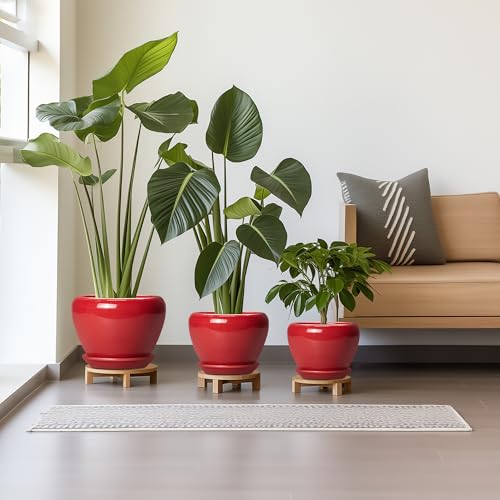 Ceramic Plant Pots, 10+8+6 Inch Ceramic Planters, Bright Red - color: Bright Red