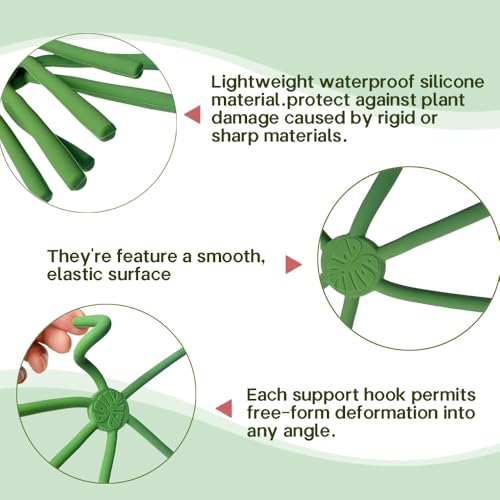 4 Pcs Free-Form Bending Silicone Plant Stem Support, 2 Sizes Flexible Hook Monstera Stem Supports, Reusable Silicone Plant Climbing Stakes Indoor Outdoor - color: 2M2L Green