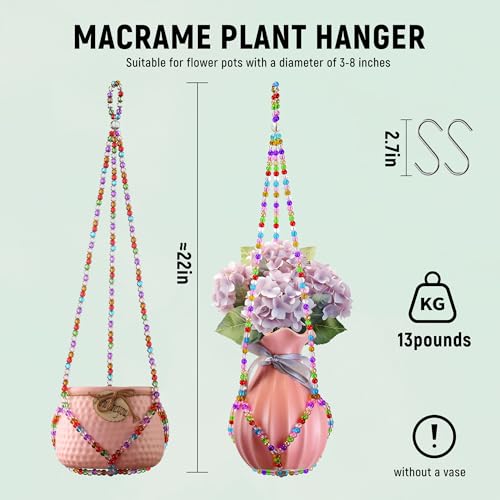 2 Pack Macrame Plant Hanger, Handmade Glass Bead Plant Hanger Colorful Decorative Bohemian Hanging Planter Holder for Indoor and Outdoor Home Garden Decor. Does Not Include Flower Pot.(21'') - size: 21 Inch, 2 Pack