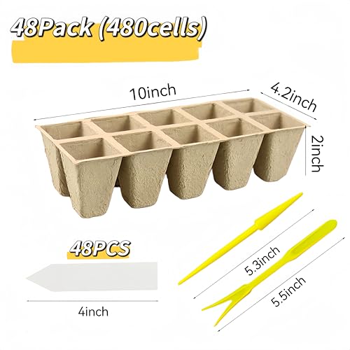 480 Cells Seed Starter Tray, 48 Pack Seed Starter Kit - size: 480 Cells
