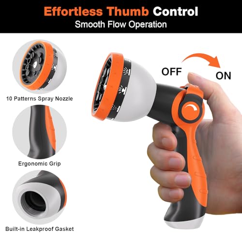Besiter Garden Hose Nozzle, Hose Sprayer Nozzle with 10 Spray Patterns, Thumb Control On Off Valve,2 Pack Heavy Duty Metal Water Hose Nozzle for Car Wash, Plants, Pets & Outdoor Cleaning Green Orange - color: GreenOrange